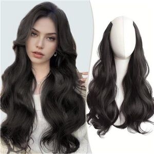 Wavy Hair Extensions  One Piece Brown Black